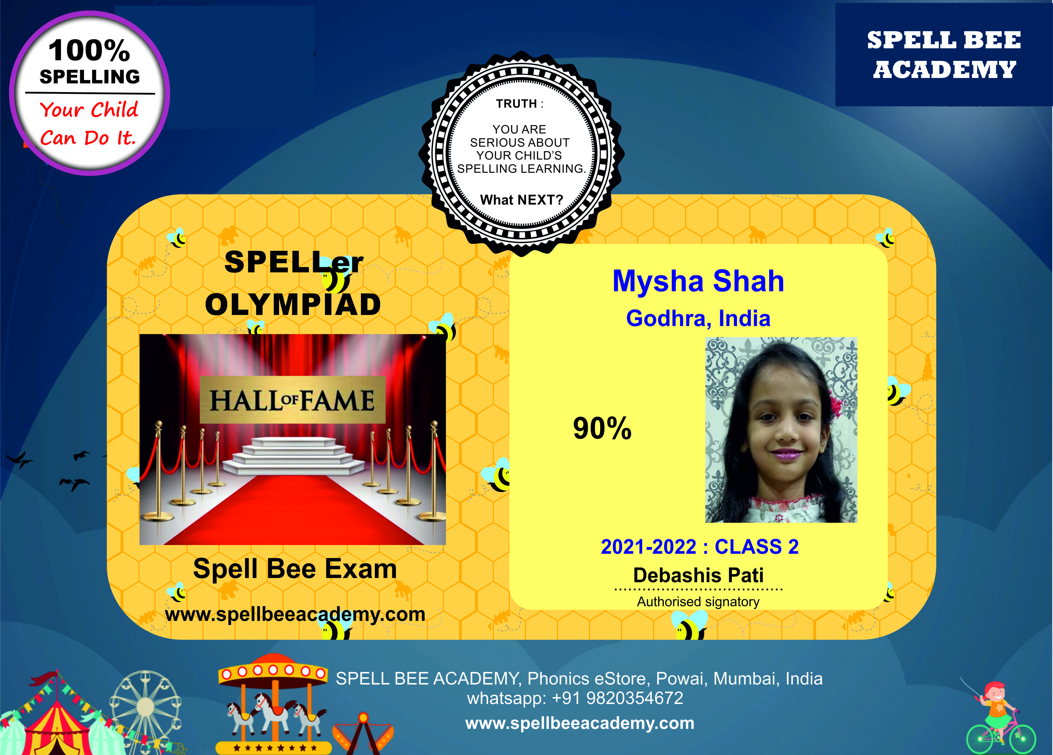 spell bee competition exam hall of fame for Sr KG / UKG